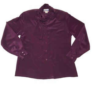 Vtg Pendleton Long Sleeve Blouse Sz 8 High Neck Eggplant Purple Workwear Busines